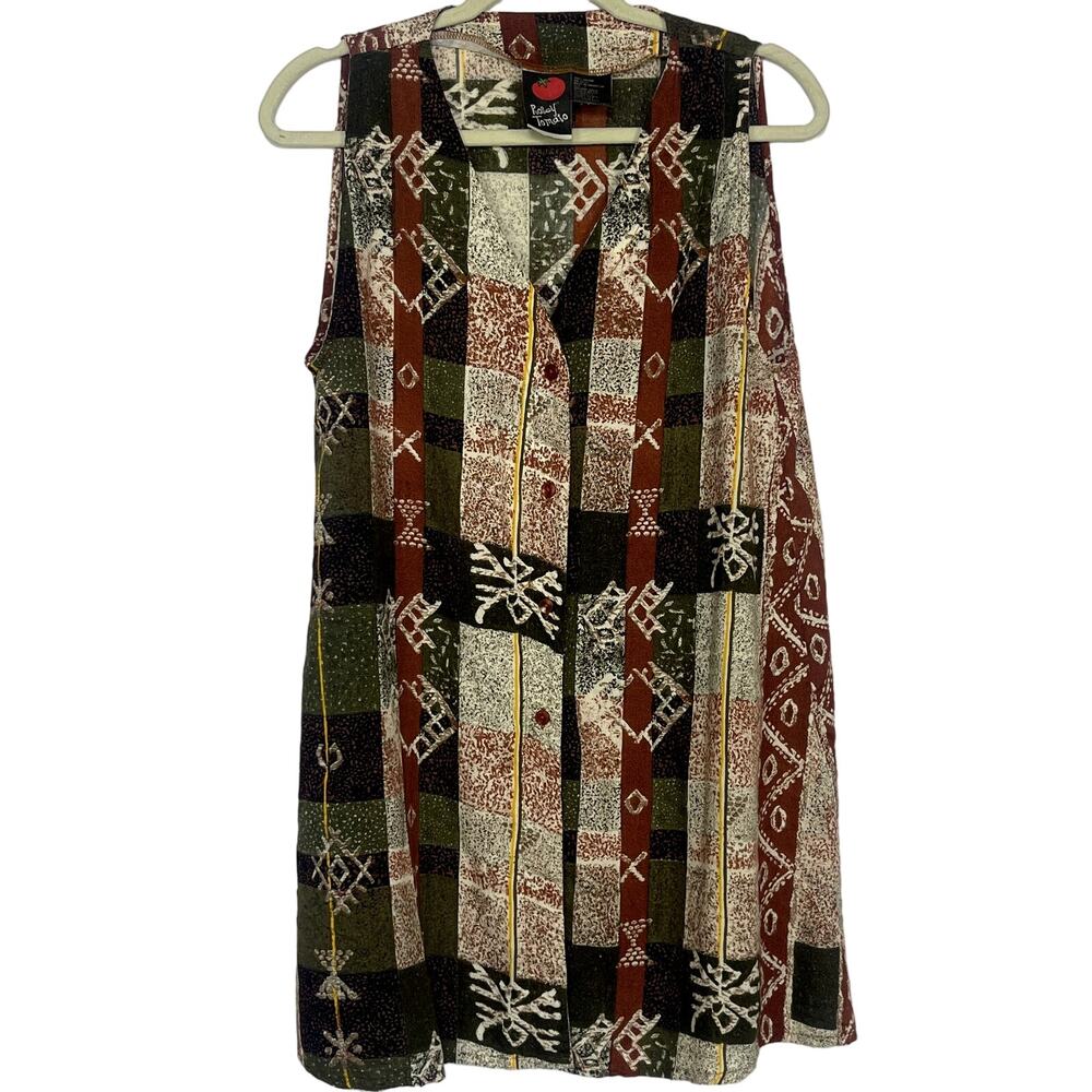 Vintage 90's Rosey Tomato Artsy Sleeveless Rayon Blouse Large